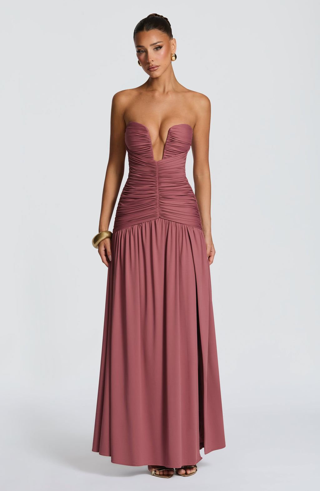 שמלת ליאנה ורוד יבש קדמי